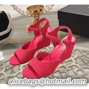 Stylish Chanel Quilted Canvas Wedge Sandals 7.5cm Pink 126159