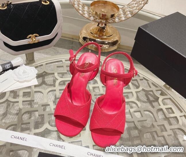 Stylish Chanel Quilted Canvas Wedge Sandals 7.5cm Pink 126159