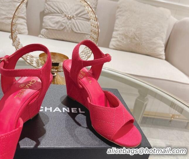 Stylish Chanel Quilted Canvas Wedge Sandals 7.5cm Pink 126159