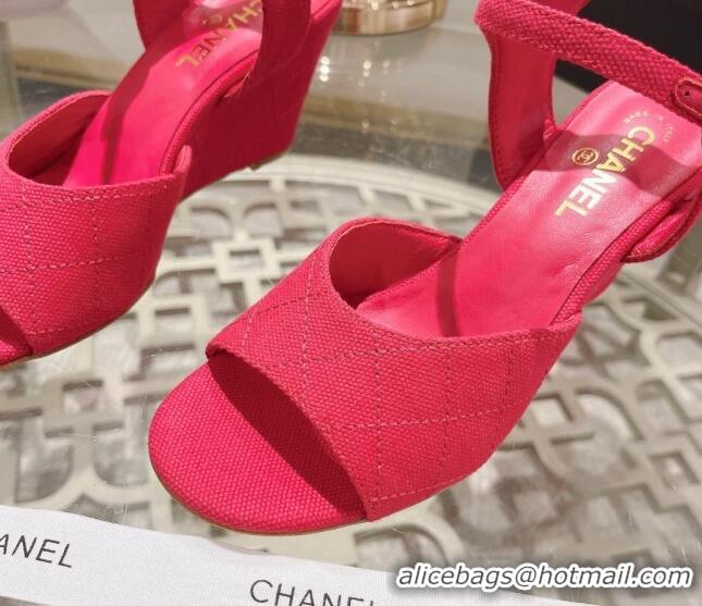 Stylish Chanel Quilted Canvas Wedge Sandals 7.5cm Pink 126159