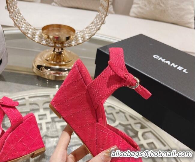 Stylish Chanel Quilted Canvas Wedge Sandals 7.5cm Pink 126159