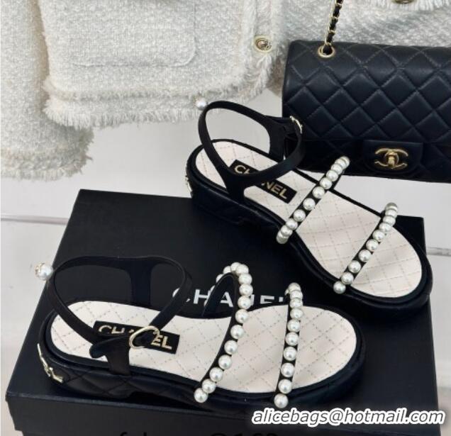 Top Grade Chanel Quilted Lambskin & Pearls Heel Sandals 3cm White 223092