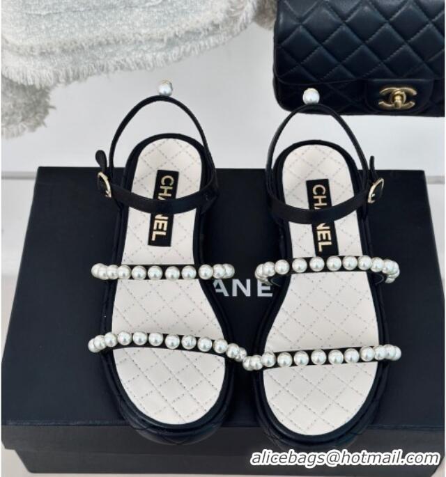 Top Grade Chanel Quilted Lambskin & Pearls Heel Sandals 3cm White 223092