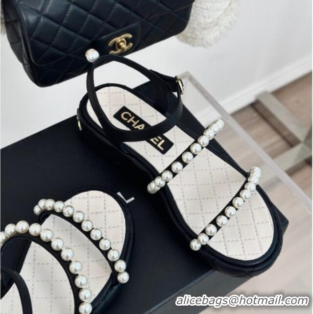 Top Grade Chanel Quilted Lambskin & Pearls Heel Sandals 3cm White 223092