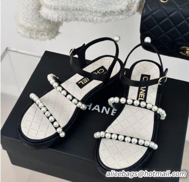 Top Grade Chanel Quilted Lambskin & Pearls Heel Sandals 3cm White 223092