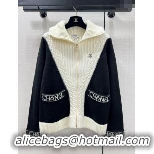 Reasonable Price Chanel Cashmere & Wool Zipped Cardigan CH122534 White/Black 2023