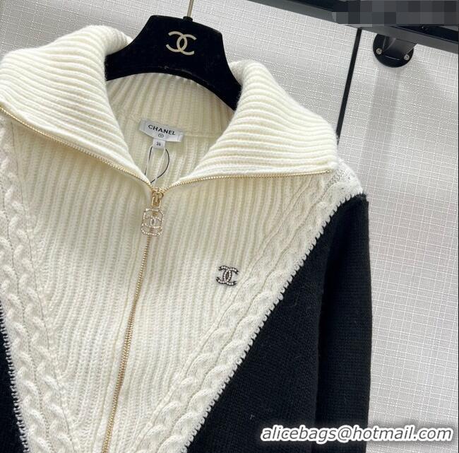 Reasonable Price Chanel Cashmere & Wool Zipped Cardigan CH122534 White/Black 2023