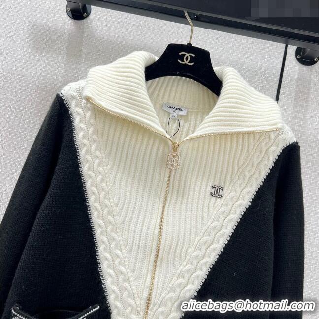 Reasonable Price Chanel Cashmere & Wool Zipped Cardigan CH122534 White/Black 2023