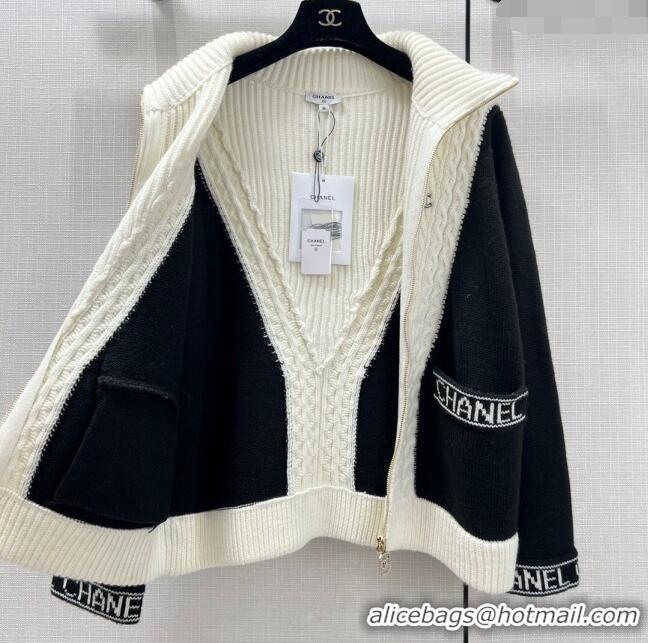 Reasonable Price Chanel Cashmere & Wool Zipped Cardigan CH122534 White/Black 2023