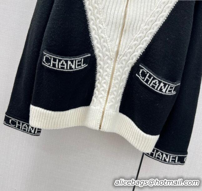 Reasonable Price Chanel Cashmere & Wool Zipped Cardigan CH122534 White/Black 2023