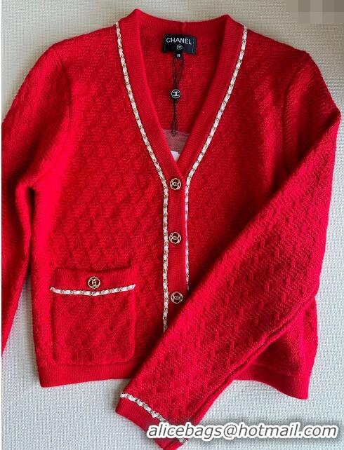 ​Top Design Chanel Cashmere Cardigan CH11005 Red 2024