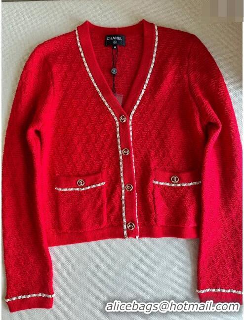 ​Top Design Chanel Cashmere Cardigan CH11005 Red 2024