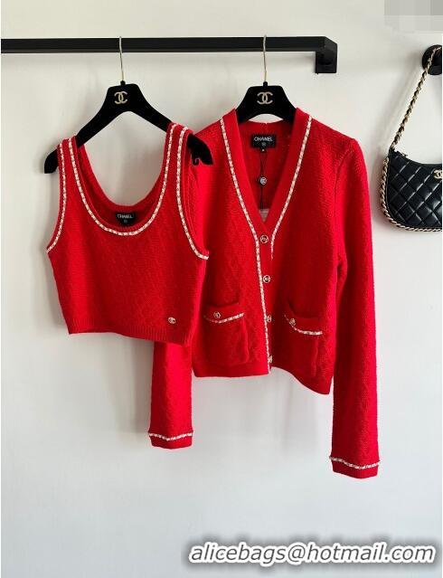 ​Top Design Chanel Cashmere Cardigan CH11005 Red 2024