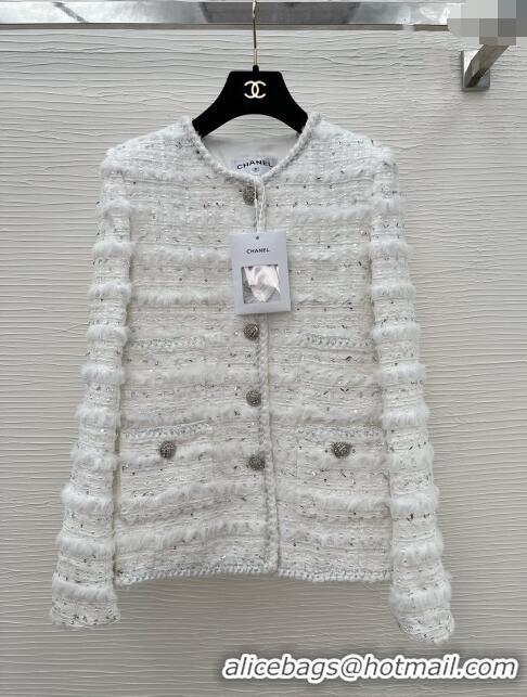 Luxury Cheap Chanel Tweed Jacket CH022312 White 2024