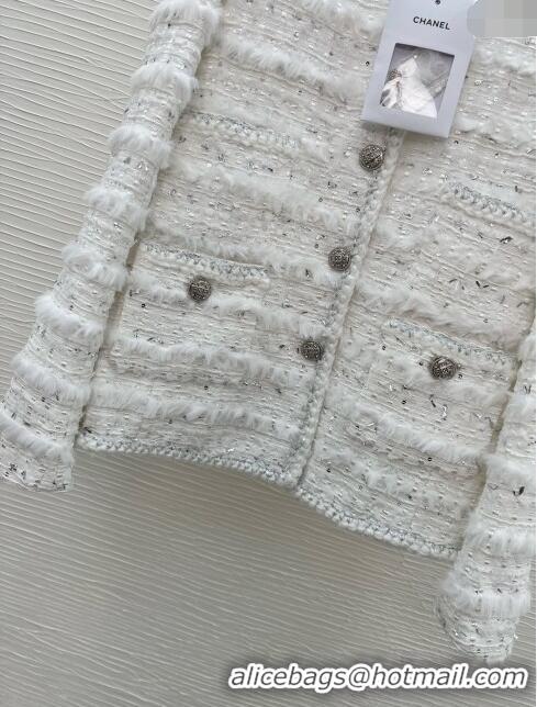 Luxury Cheap Chanel Tweed Jacket CH022312 White 2024