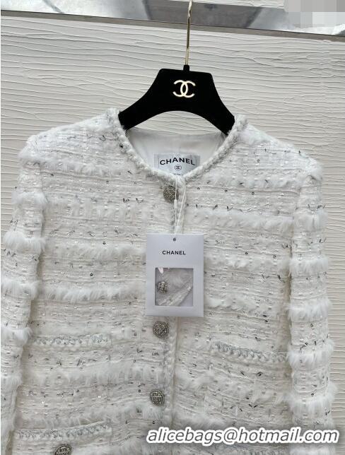 Luxury Cheap Chanel Tweed Jacket CH022312 White 2024