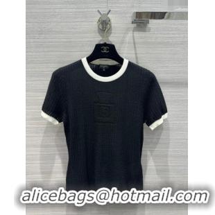 Low Cost Chanel Cashmere Short-sleeved Sweater CH022723 Black 2024