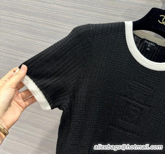 Low Cost Chanel Cashmere Short-sleeved Sweater CH022723 Black 2024