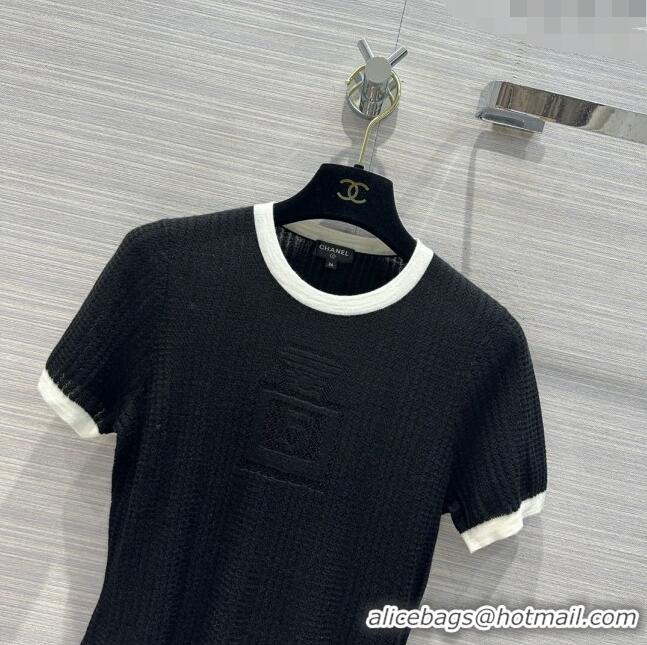 Low Cost Chanel Cashmere Short-sleeved Sweater CH022723 Black 2024