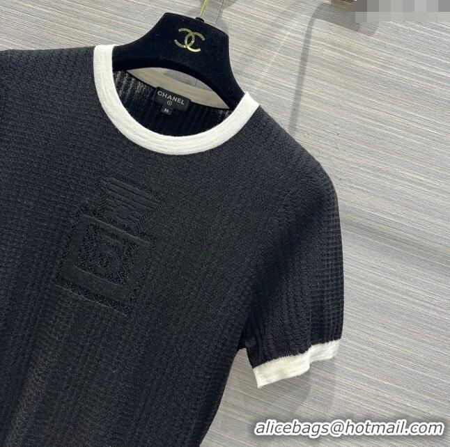 Low Cost Chanel Cashmere Short-sleeved Sweater CH022723 Black 2024