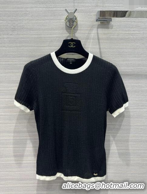 Low Cost Chanel Cashmere Short-sleeved Sweater CH022723 Black 2024