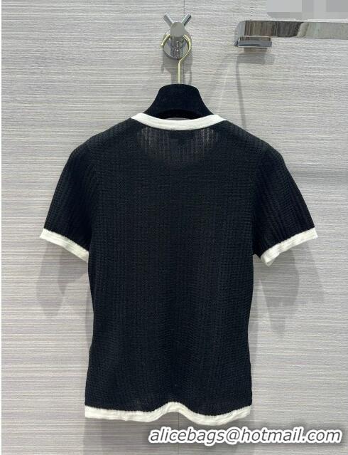 Low Cost Chanel Cashmere Short-sleeved Sweater CH022723 Black 2024