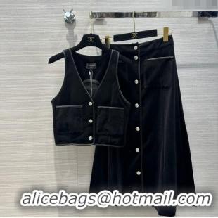 Buy Discount Chanel Velvet Vest and Skirt CH030706 Black 2024