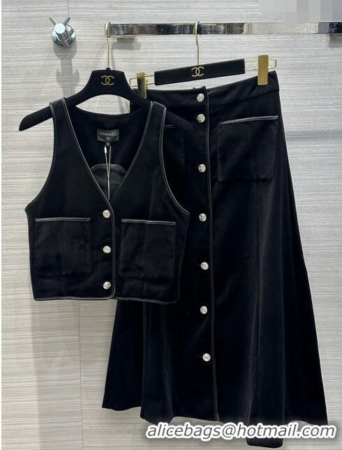 Buy Discount Chanel Velvet Vest and Skirt CH030706 Black 2024