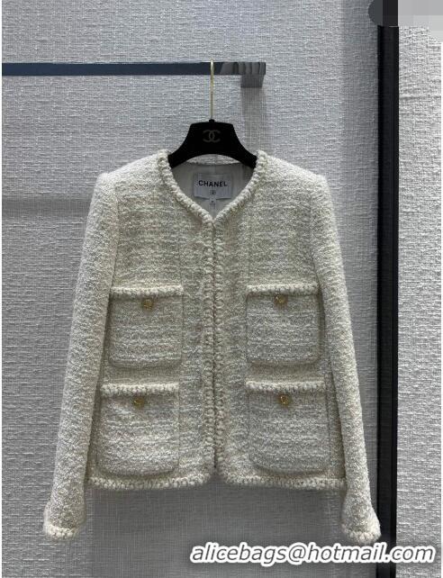 Buy Inexpensive Chanel Tweed Jacket CH031116 White 2024