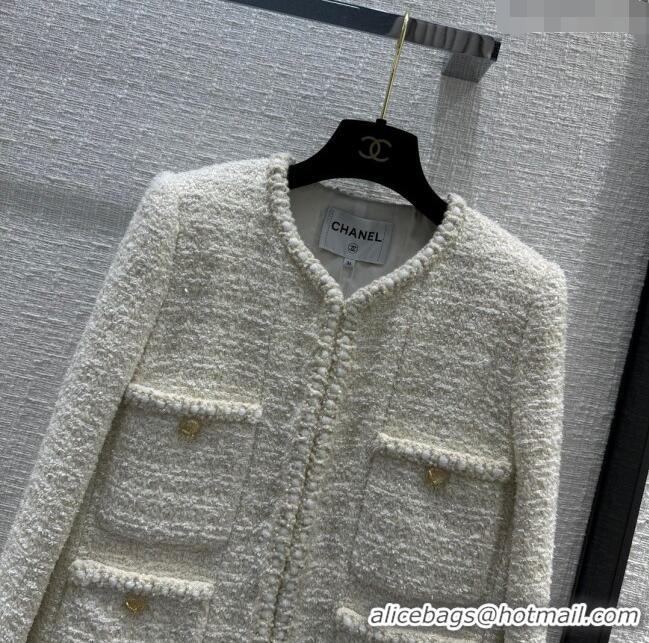 Buy Inexpensive Chanel Tweed Jacket CH031116 White 2024