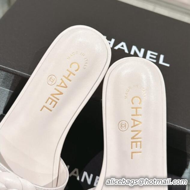 Perfect Chanel Camellia Bloom Lambskin Flat Slide Sandals 1cm G45499 White 0224013