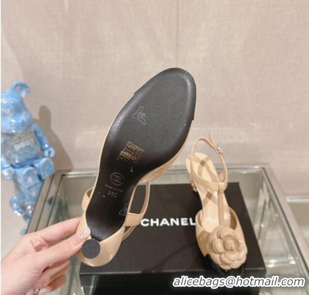 Best Quality Chanel Camellia Bloom Lambskin Open Pumps 7cm Beige 0224020