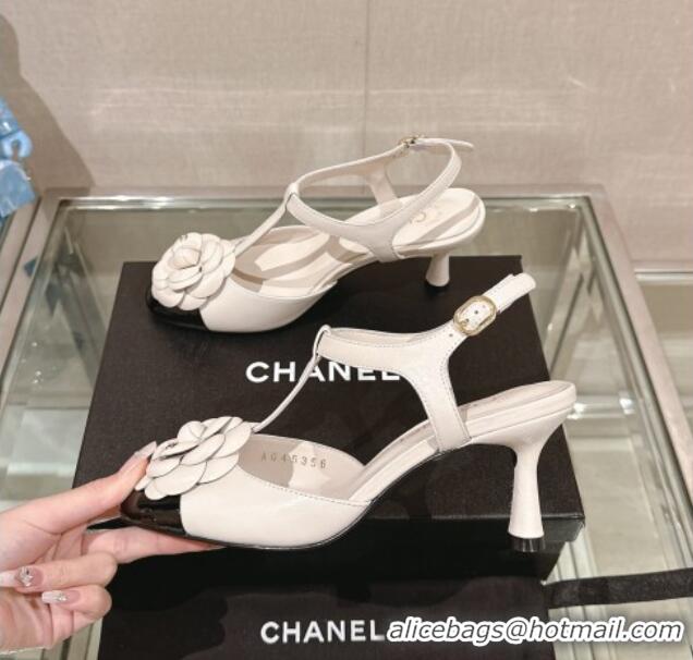 Super Quality Chanel Camellia Bloom Lambskin Open Pumps 7cm White 0224021