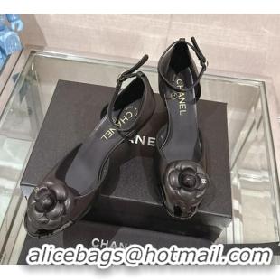 Affordable Price Chanel Camellia Bloom Lambskin Pumps 7cm with Ankle Strap Black 0224022