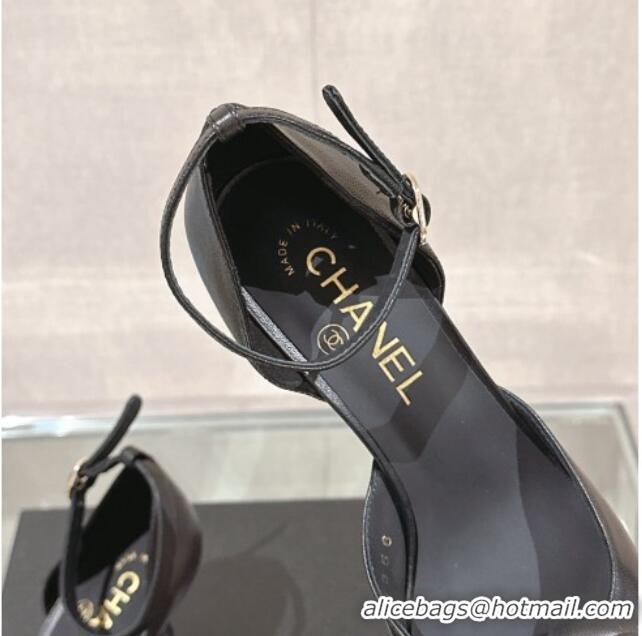 Affordable Price Chanel Camellia Bloom Lambskin Pumps 7cm with Ankle Strap Black 0224022