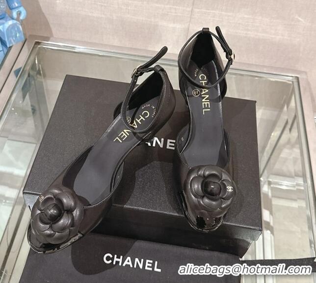 New Design Chanel Camellia Bloom Lambskin Pumps 7cm with Ankle Strap Beige 0224023