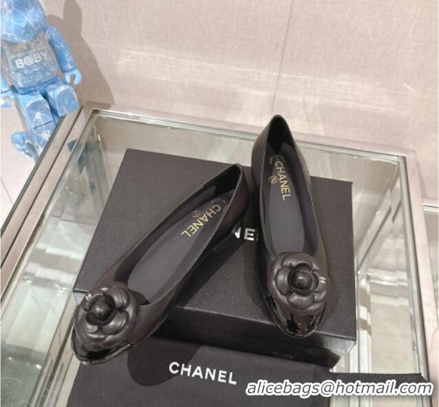 Best Price Chanel Camellia Bloom Lambskin Flat Ballet 1cm Black 0224025