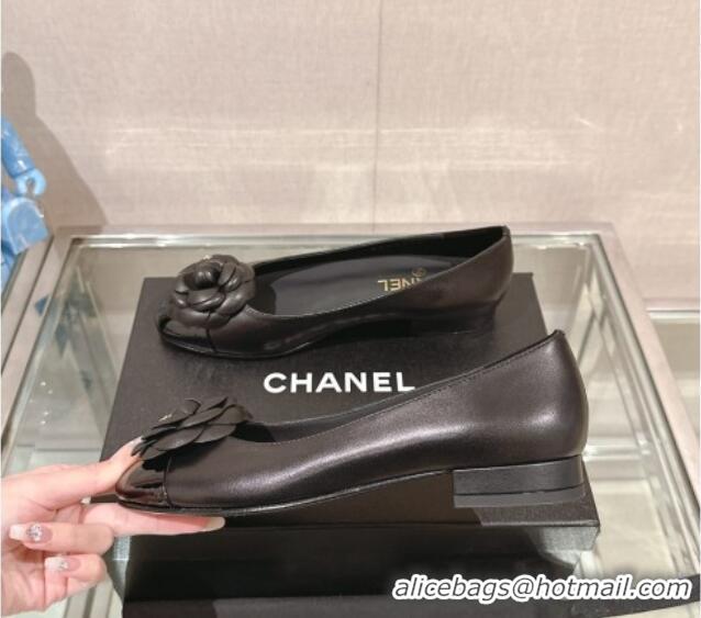 Best Price Chanel Camellia Bloom Lambskin Flat Ballet 1cm Black 0224025