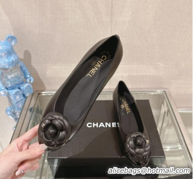 Best Price Chanel Camellia Bloom Lambskin Flat Ballet 1cm Black 0224025