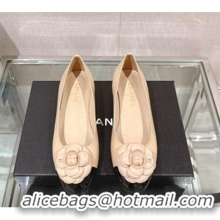 Top Quality Chanel Camellia Bloom Lambskin Flat Ballet 1cm Beige 0224026