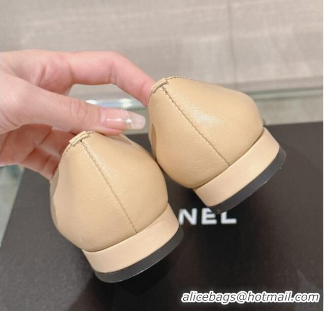 Top Quality Chanel Camellia Bloom Lambskin Flat Ballet 1cm Beige 0224026