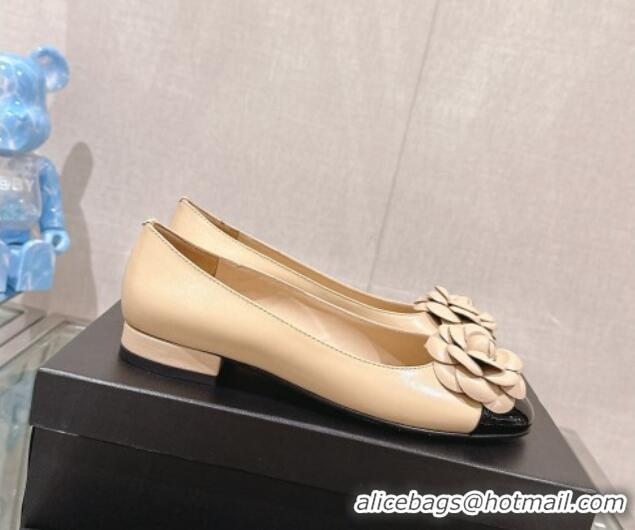 Top Quality Chanel Camellia Bloom Lambskin Flat Ballet 1cm Beige 0224026