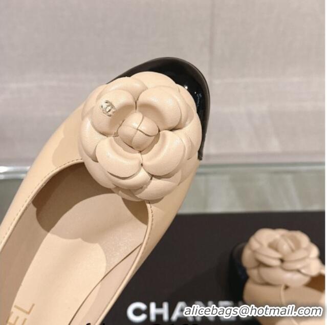 Top Quality Chanel Camellia Bloom Lambskin Flat Ballet 1cm Beige 0224026