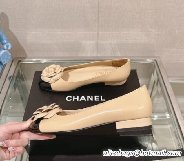 Top Quality Chanel Camellia Bloom Lambskin Flat Ballet 1cm Beige 0224026