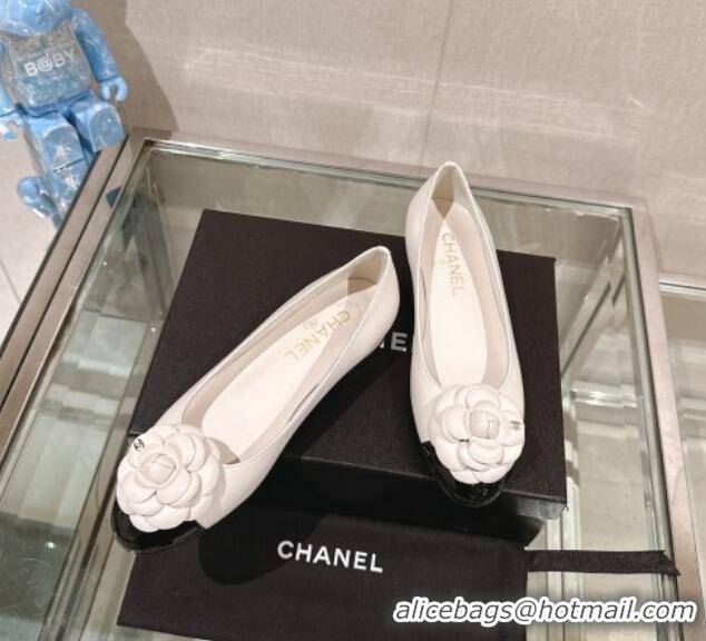 AAAAA Chanel Camellia Bloom Lambskin Flat Ballet 1cm White 0224027