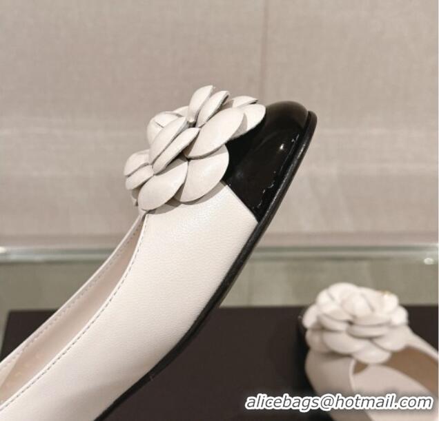 AAAAA Chanel Camellia Bloom Lambskin Flat Ballet 1cm White 0224027