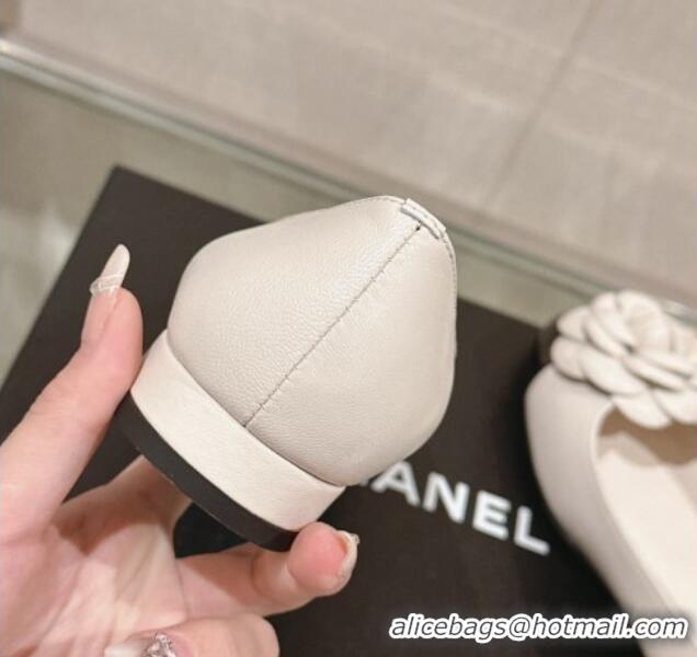 AAAAA Chanel Camellia Bloom Lambskin Flat Ballet 1cm White 0224027