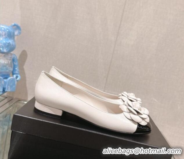 AAAAA Chanel Camellia Bloom Lambskin Flat Ballet 1cm White 0224027