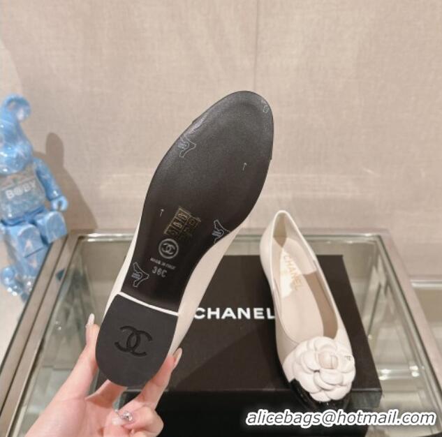 AAAAA Chanel Camellia Bloom Lambskin Flat Ballet 1cm White 0224027