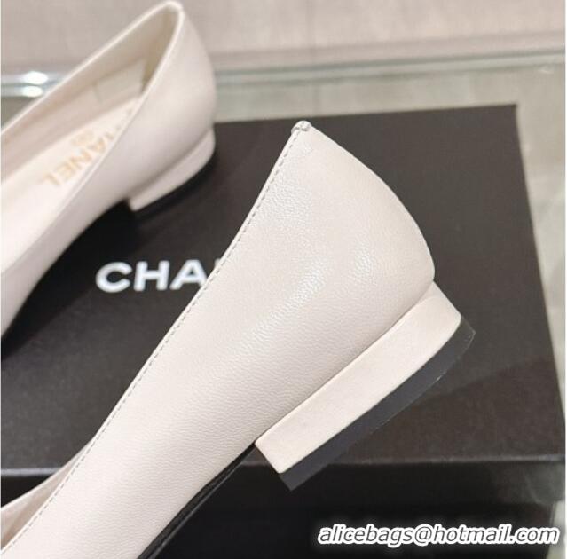 AAAAA Chanel Camellia Bloom Lambskin Flat Ballet 1cm White 0224027